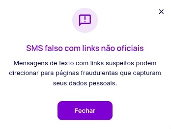 SMS falso com links não oficiais SMS falso com links não oficiais